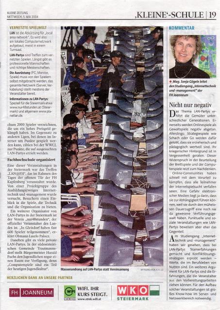 Lanparties - Kleine Zeitung, 05.05.2004, Seite 19